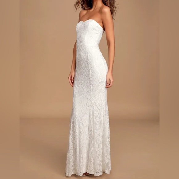 Lulus Always Be There White Lace Strapless Mermaid Maxi Dress Size Medium NWT - Picture 1 of 12